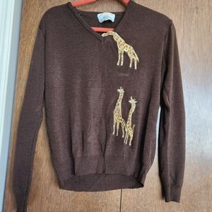 Vintage Brown Giraffe Sweater M Cyn Les